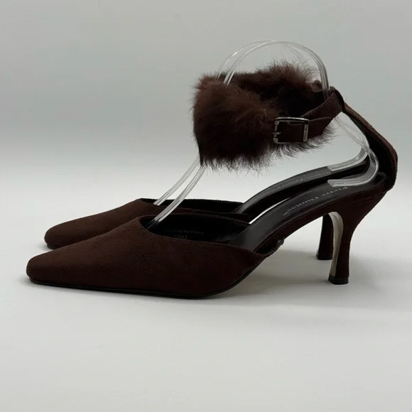 Pierre Dumas Carmela Women's Brown Micro Suede Slingback Stiletto Heels Sz 10 - Picture 11 of 16